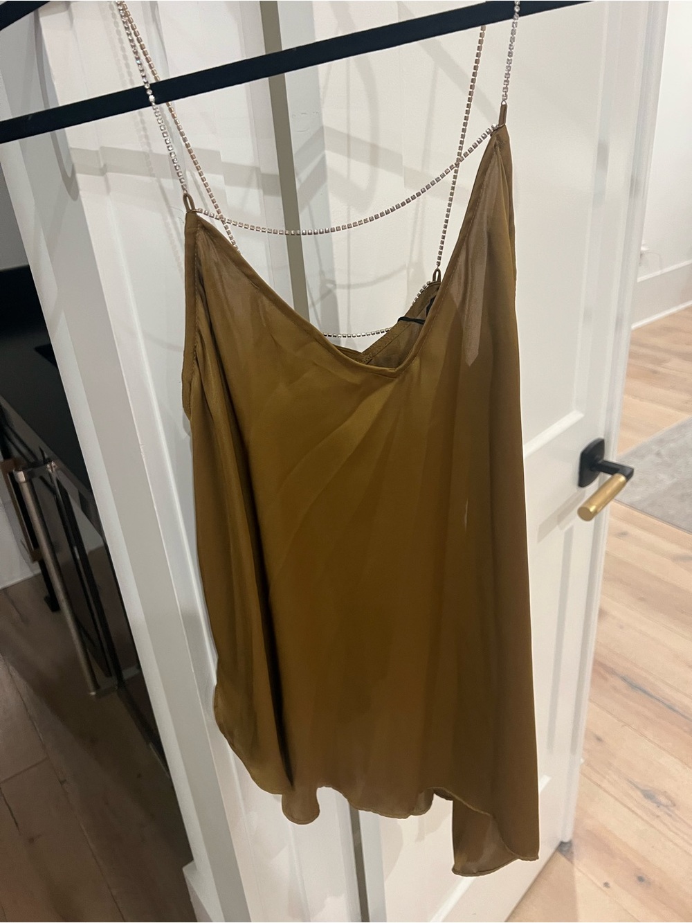 Zara Olive Satin Camisole with Rhinestone like Straps